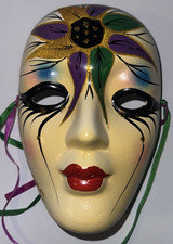 Ceramic Mardi Gras Mask Hand Painted Celebration Costume