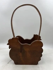 Vintage Wood Hen Basket Chicken Shaped Farmhouse Country Decor Handle Storage