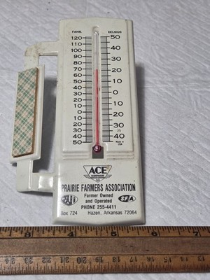 ACE Hardware Prairie Farmers Association White Advertising Thermometer Sign