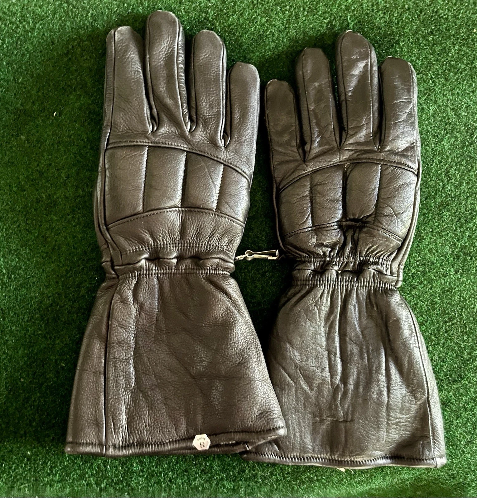 Aris Black SMALL Softan Leather Gauntlet Cotton Fleece Lined Skiing Gloves Snow