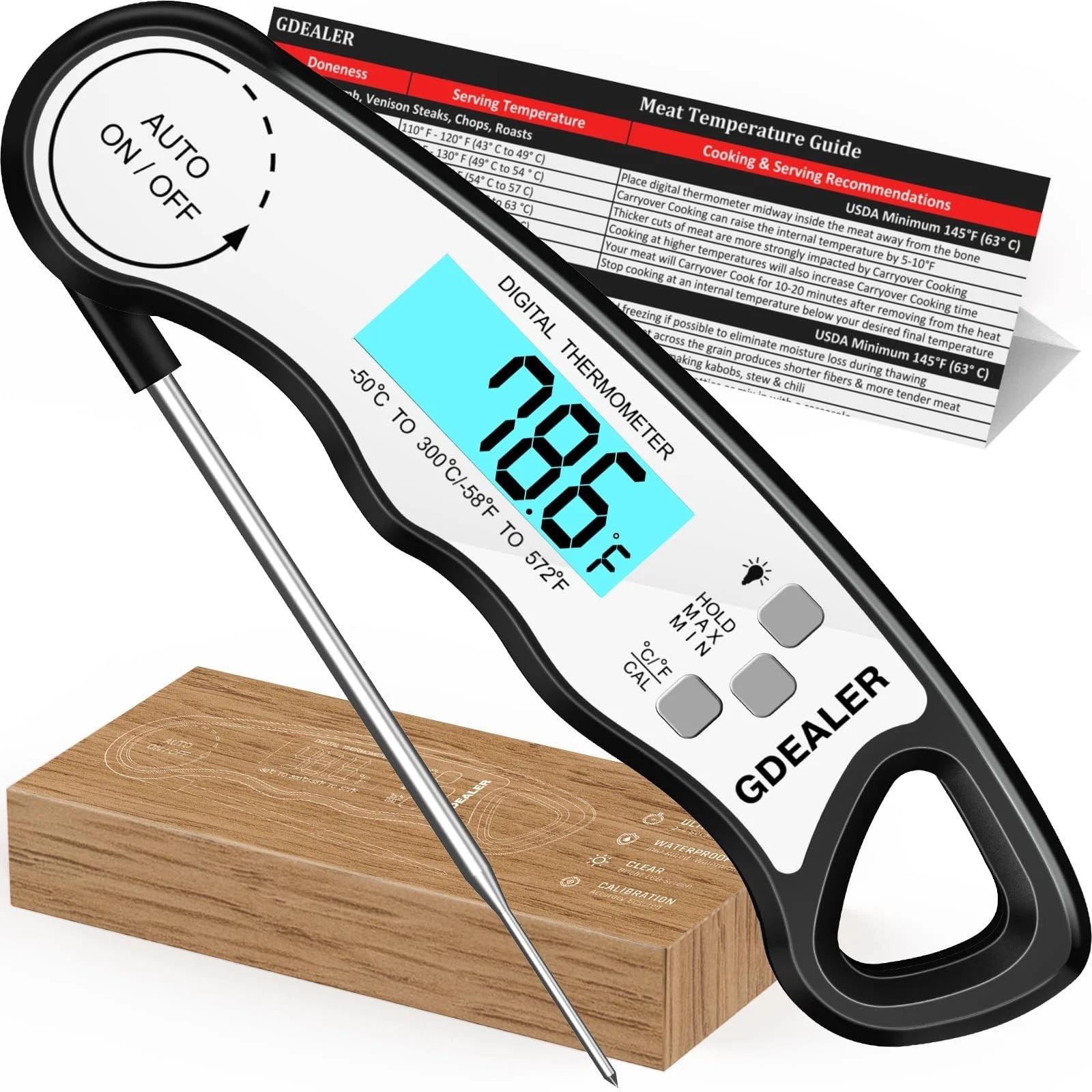 GDEALER Thermometer for Food, Candy, Milk, Tea, BBQ, Grill Smokers, Black