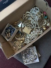 Huge Lot Vintage Costume Jewelry Mixed Box All Wearable Silver/Gold Tones