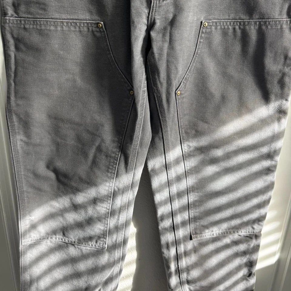 Vintage Faded Grey Carhartt Double Knee Pants B01 GVL Tagged 38x30 Fit 36x28 - Image 4 of 4