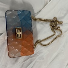 Blue Orange Quilted Shoulder Bag Gold Chain Hardware for Women Party