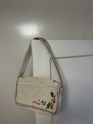 STAUD Beaded Floral Shoulder Bag Ivory Multicolor Embroidered Zip Women s