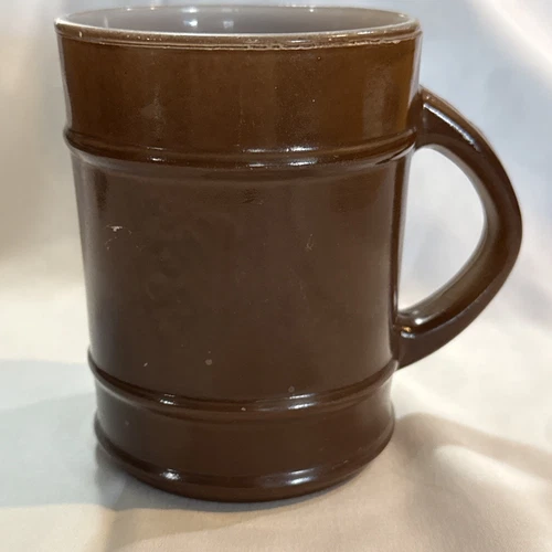 Anchor Hocking Fire King Milk Glass D Handle Brown Barrel Cup Mug Oven Proof MCM