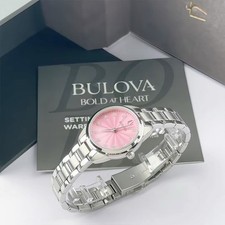 Bulova Sutton 96P249 Diamond Pink Dial Stainless Steel Quartz Women's Watch 28mm