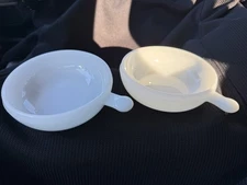 Set of 2 Vintage Glasbake Milk Glass Soup  Bowls w/ Handles Free Shipping