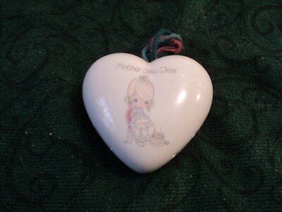 Precious Moments Heart Shape Potpourri Porcelain Mother Sew Dear Ornament Rare