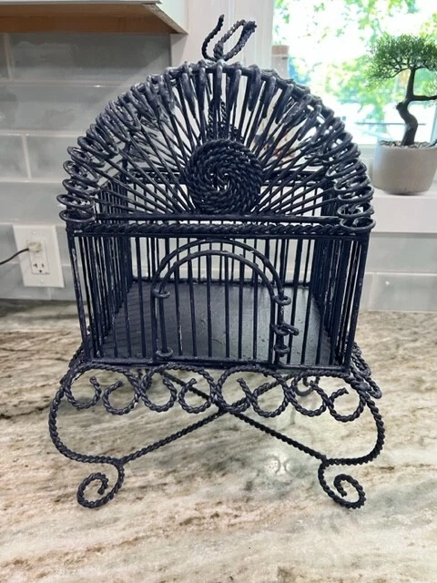 Vintage Wrought Iron Purple Bird Cage Victorian Painted Purple