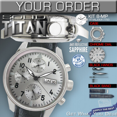 DIY Watchmaking Kit: Solid Titanium 41mm Case For ETA Valjoux 7750 Movement - Choose Your Finish!