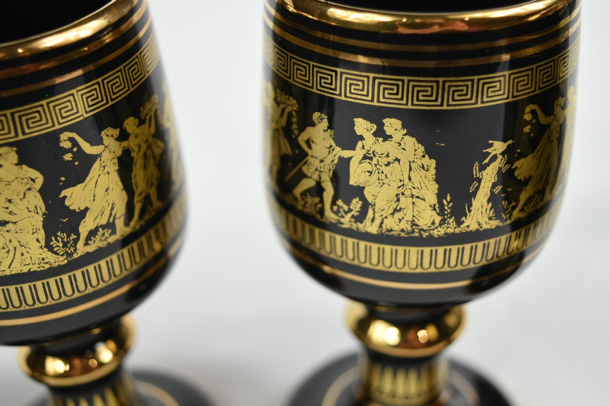 Vintage 24K Gold-Plated (5) Goblet Chalice Wine Glasses Cups