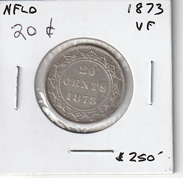 1873 Newfoundland 20 Cents Silver Coin Mintage of 40,000