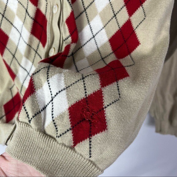 Burberry Light Brown Red & White Argyle Knit Cardigan  display picture 2
