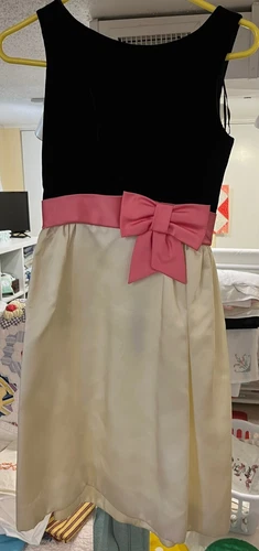 Vintage Black, Cream & Pink Satin & Velvet Dress--Handmade