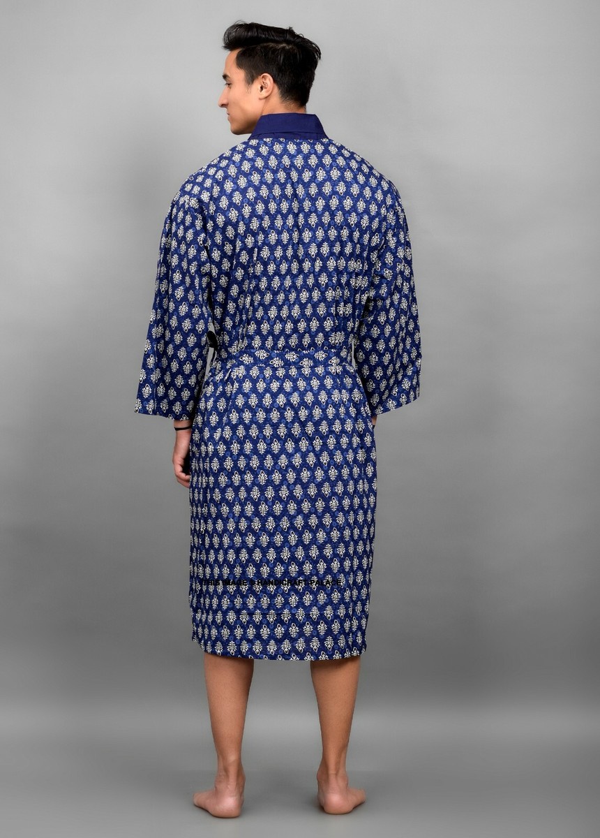 Luxury Indigo Color Men's Robes 100% Cotton Shawl Collar