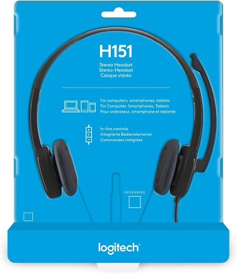 Logitech H151 Stereo Headset Noise Cancelling Mic 3.5mm Jack Wired Black Laptop