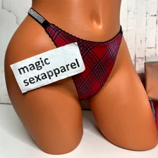 VICTORIAS SECRET M L XL SHINE STRAP BOMBSHELL BRAZILIAN PANTY SMOOTH PLAID RED