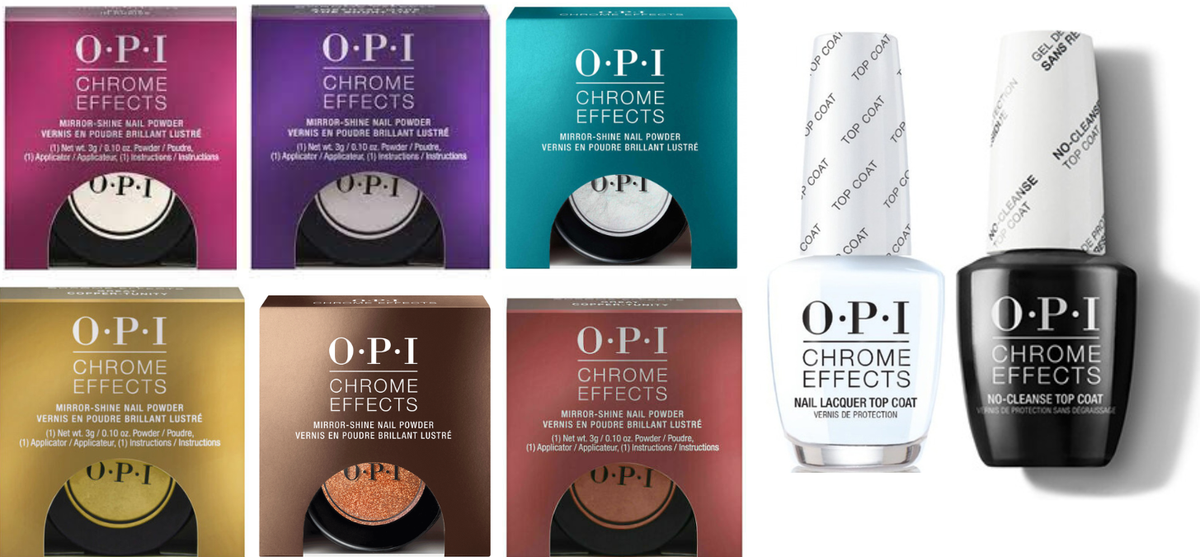 OPI Chrome Effects 8PC Kit Gel Lacquer + Powders + Top Coat