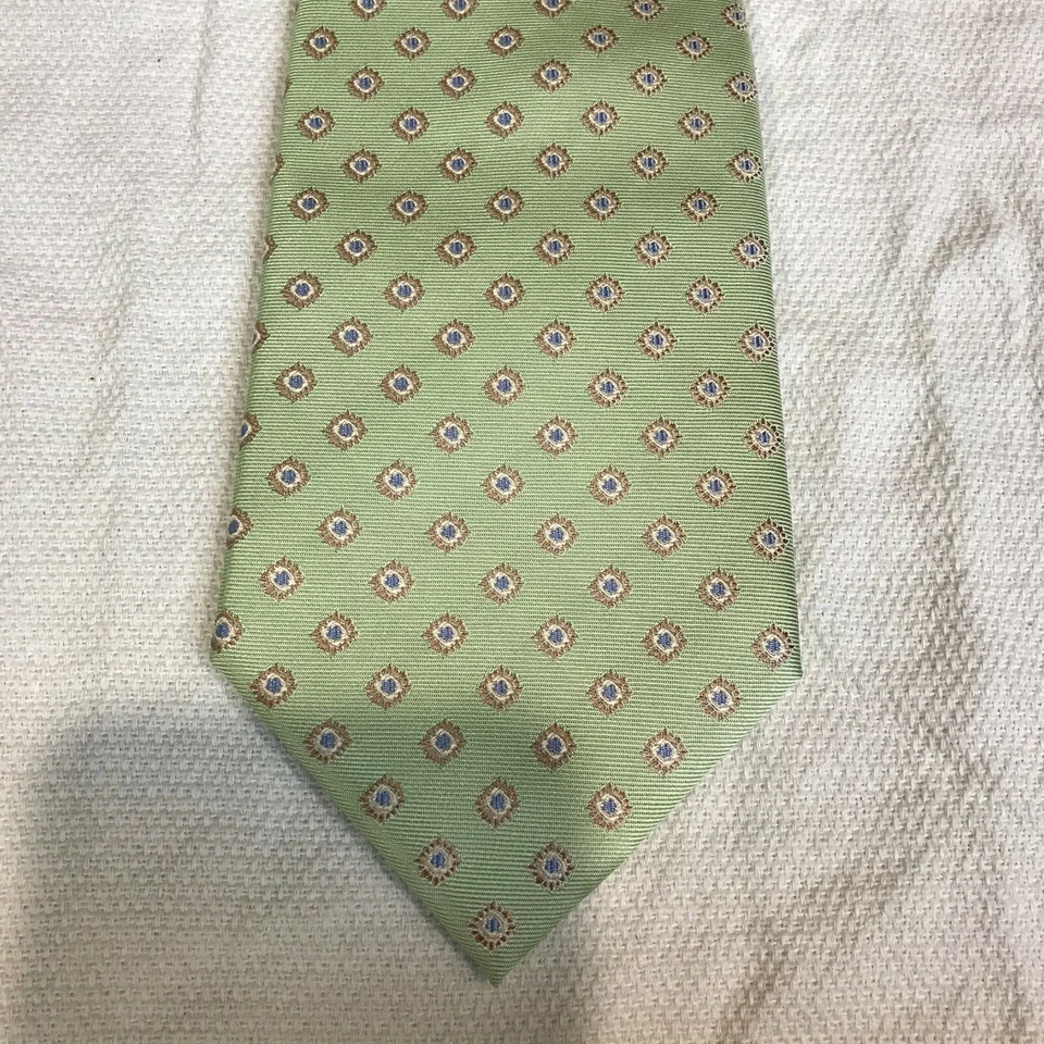 Мужской галстук VENEZIA Trevisan сделано в Италии 100% SETA шелк зеленый геометрический W 4 L 60 - Изображение 3 из 4