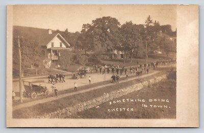 Chester Marching Band parade RPPC Postcard Real Photo old cars street view