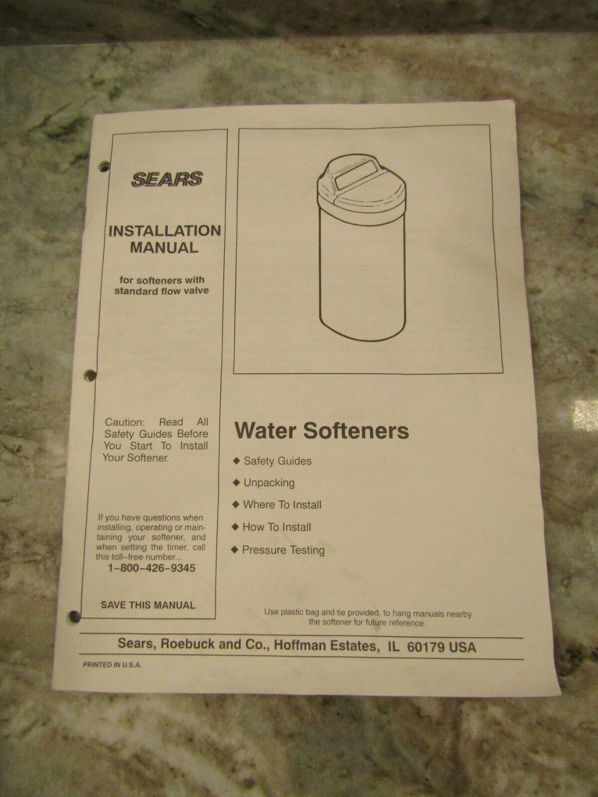 SEARS / KENMORE WATER SOFTENER INSTALLATION MANUAL 625.48471 / 625.