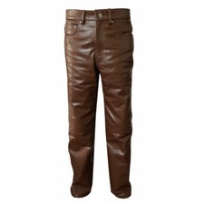 Jeans da uomo biker stile vera pelle di agnello marrone pantaloni eleganti e ...