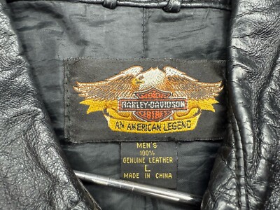 Harley-Davidson Black Leather Shirt Jacket Logo Western Snap