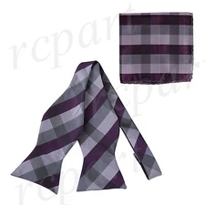 New in box Brand Q Men's Self-tied Bow Tie & Hankie Squares Checkers Purple Gray