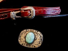 Nocona Belt Southwest Weave 36  Brown Turquoise Silver Plate Buckle Vintage Belt
