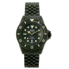 HEUER 983.015 PROF BLACK DIAL BLACK PVD STAINLESS STEEL WATCH FOR PARTS/REPAIRS