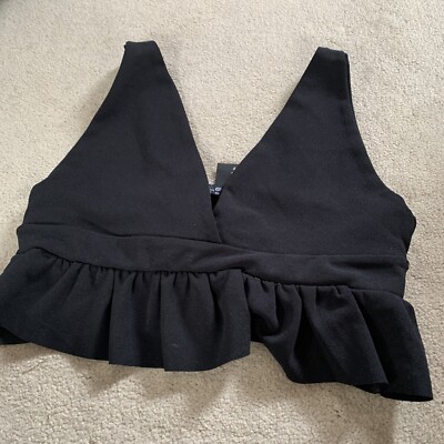 Crop top Select size 12 black V neck frill at hem