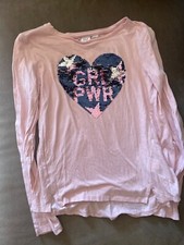 GAP GapKids Girls XL 12 Sequin heart Long Sleeve pink shirt 