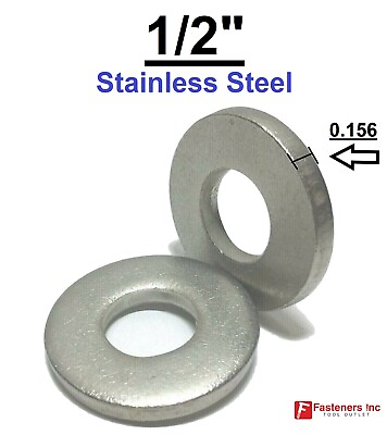 #ad 1 2quot; Extra Thick .156 Flat Washers 18 8 Stainless Steel Washer Choose Qty $13.27