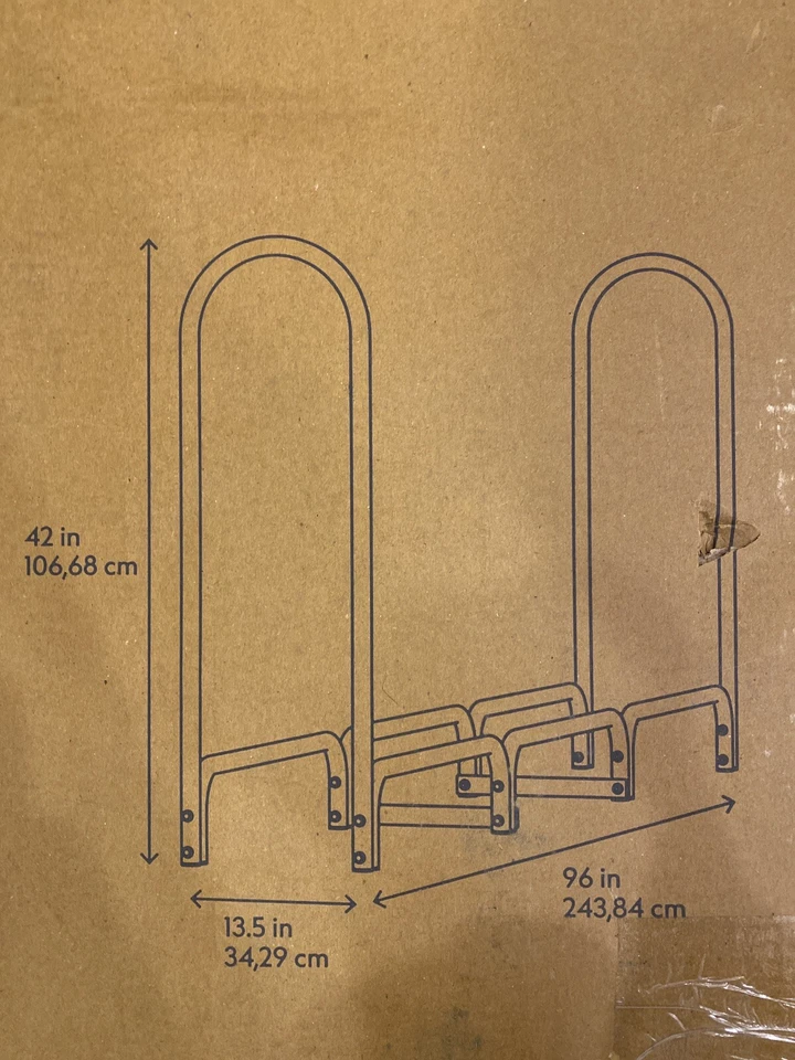 Estante de leña para exteriores de acero negro de 8' de alta resistencia - Nuevo en caja 96x42x13,5 tiene medio cable Foto 2 de 4