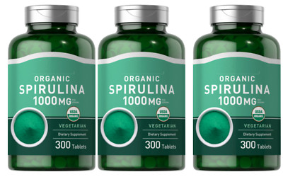 Organic Spirulina 1000mg 3X300Tabs Vegeterian/Non-GMO/Blue Algae Superfood Amino