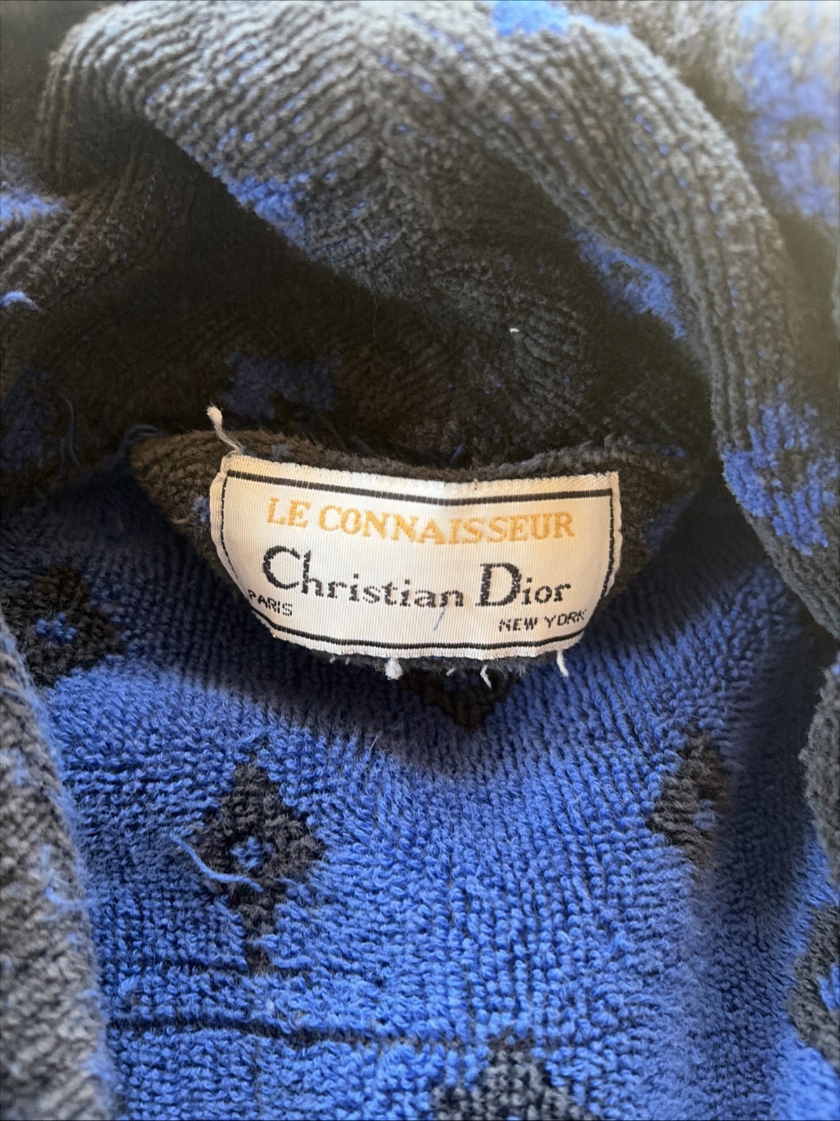 Vintage Christian Dior Monsieur Robe Kimono Geometric Pattern Retro Black Blue thumbnail 4