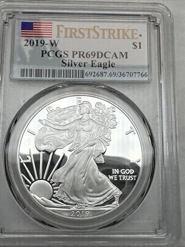 2019-W American Silver Eagle Proof $1 Dollar PCGS PF69 DCAM Flag Label