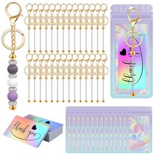 84 Pcs Beadable Keychain Bars Bulk Blank Beaded Keychain Making Kit DIY Bead ...