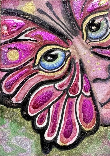 Original ACEO Holographic BUTTERFLY SPIRIT Art Painting by Lisa Luree atc