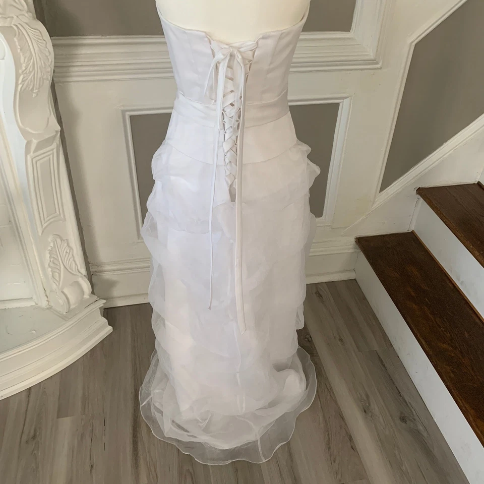 Vestido de novia Baylia Designs línea A tirantes blanco talla 12 corsé de gasa Foto 3 de 4