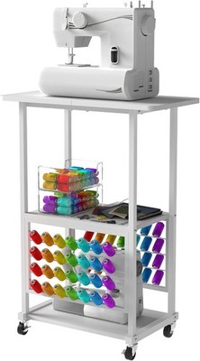 Rolling Craft Table with 56 Spools Thread Holder, 3 Storage Shelves, Portable...