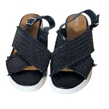 Geox Respira Women's Black Leather Cross Strap Wedge Slingback Sandal Size 38