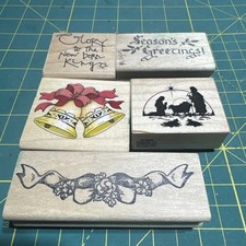 Rubber Stamps Lot - Holidays - 5 Seasons Greetings, Christmas Bells, Nativity