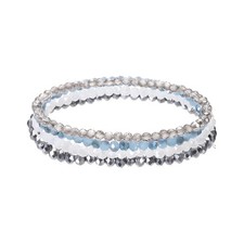 4mm Bohemian Stackable Bead Bracelets, White/Gray/Blue/Silver Tone