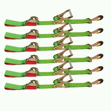 6pk Auto Trailer Car Haul Tie Down Kit Lasso Snap Hook Wheel Ratchet Strap Green