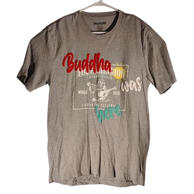 True Religion tshirt mens XL XLarge gray Buddha was here graphic tee short sleev