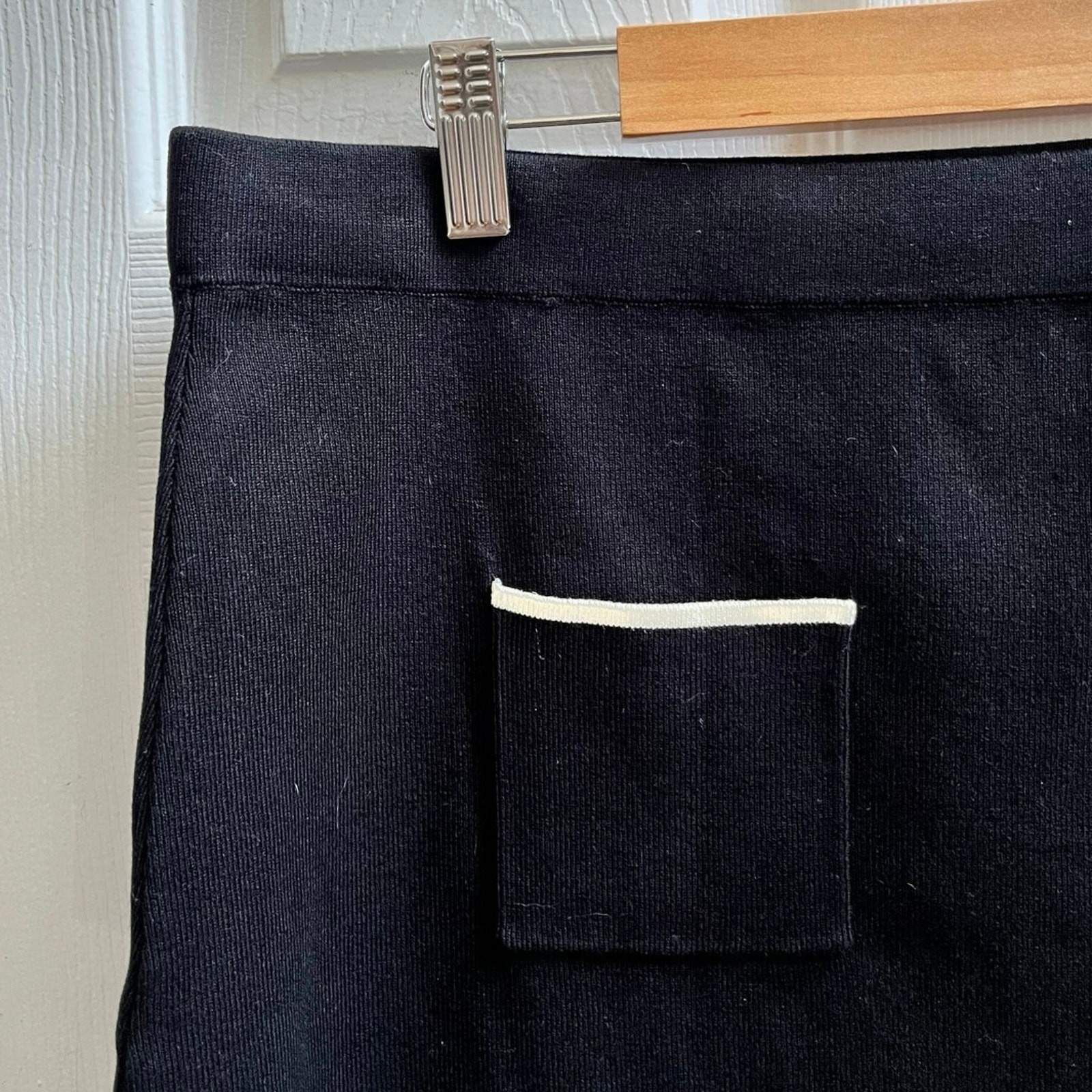 Mango New Black Knit Pocket Contrast Trim Mini Skirt XXL Modern 17 Inch Length thumbnail 5