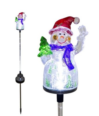 Alpine Corporation 34'' Solar Snowman Garden Stakes /White Fiber Optic LED Lights