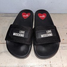 NWOB Love Moschino slides Nylon EUR 37 Black Red Heart Comfort US 7